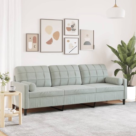 Sofá de 3 plazas con cojines terciopelo gris claro 210 cm de , Sofás - Ref: Foro24-3278239, Precio: 292,51 €, Descuento: %