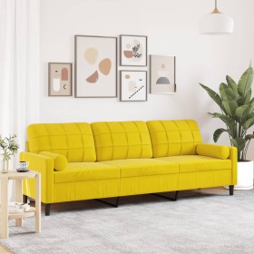 Sofá de 3 plazas con cojines terciopelo amarillo 210 cm de , Sofás - Ref: Foro24-3278245, Precio: 294,25 €, Descuento: %