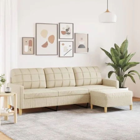 Sofá de 3 plazas con taburete de tela crema 210 cm by , Sofas - Ref: Foro24-3278251, Price: 365,52 €, Discount: %