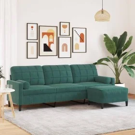 Sofá de 3 plazas con taburete de terciopelo verde oscuro 210 cm de , Sofás - Ref: Foro24-3278279, Precio: 373,31 €, Descuento: %