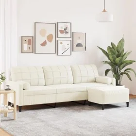 Sofá de 3 plazas con taburete de terciopelo crema 210 cm de , Sofás - Ref: Foro24-3278285, Precio: 367,19 €, Descuento: %