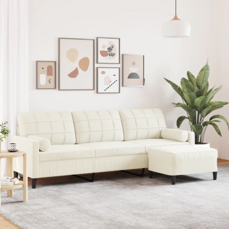 Sofá de 3 plazas con taburete de terciopelo crema 210 cm de , Sofás - Ref: Foro24-3278285, Precio: 372,00 €, Descuento: %