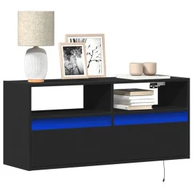 Mueble de TV de pared con luces LED negro 100x31x45 cm de , Muebles TV - Ref: Foro24-852335, Precio: 73,60 €, Descuento: %