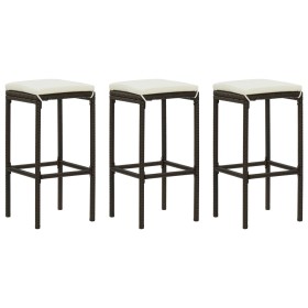 Taburetes de cocina con cojines 3 uds ratán sintético marrón de vidaXL, Taburetes de cocina - Ref: Foro24-313442, Precio: 99,...