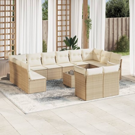 Set sofás de jardín con cojines 13 pzas ratán sintético beige en Conjuntos de jardín | Comprar online en Foru.es