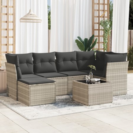 Set de sofás de jardín 7 pzas con cojines ratán PE gris claro de , Conjuntos de jardín - Ref: Foro24-3217962, Precio: 452,64 ...