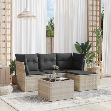 Set de sofás jardín y cojines 5 pzas ratán sintético gris claro de , Conjuntos de jardín - Ref: Foro24-3249391, Precio: 318,9...