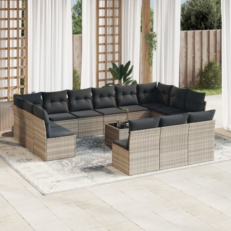 Set sofás jardín 14 pzas con cojines ratán sintético gris claro de , Conjuntos de jardín - Ref: Foro24-3250241, Precio: 925,9...