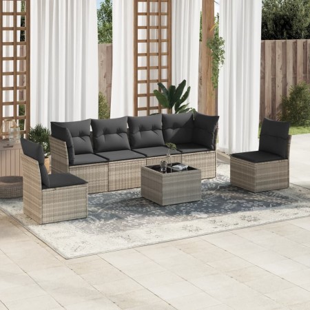 Set de sofás de jardín 7 pzas con cojines ratán PE gris claro de , Conjuntos de jardín - Ref: Foro24-3249221, Precio: 451,14 ...