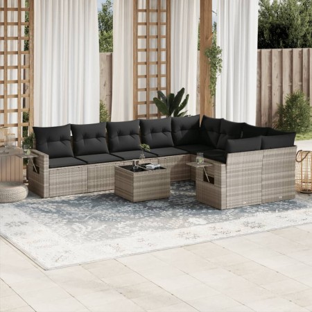 Set sofás jardín 10 pzas con cojines ratán sintético gris claro de , Conjuntos de jardín - Ref: Foro24-3252989, Precio: 657,7...
