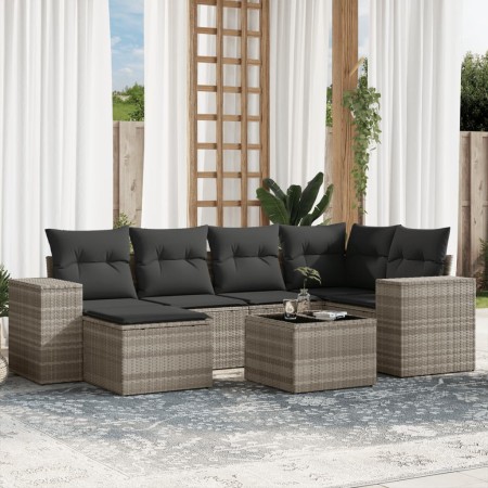 Set de sofás de jardín 7 pzas con cojines ratán PE gris claro de , Conjuntos de jardín - Ref: Foro24-3255209, Precio: 479,91 ...