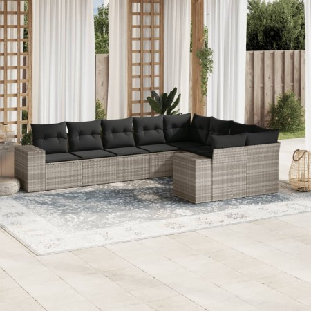 Set muebles jardín 9 pzas y cojines ratán sintético gris claro de , Conjuntos de jardín - Ref: Foro24-3255379, Precio: 624,06...