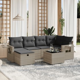 Set de sofás de jardín 7 pzas con cojines ratán PE gris claro de , Conjuntos de jardín - Ref: Foro24-3263808, Precio: 456,05 ...