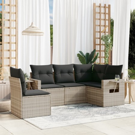 Set de sofás jardín y cojines 5 pzas ratán sintético gris claro de , Conjuntos de jardín - Ref: Foro24-3252509, Precio: 357,0...