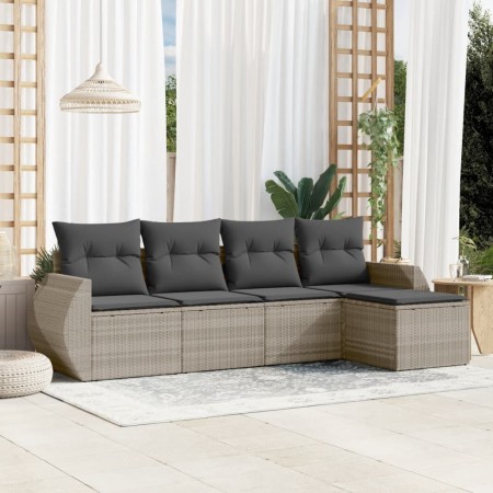 Set de sofás jardín y cojines 5 pzas ratán sintético gris claro de , Conjuntos de jardín - Ref: Foro24-3221291, Precio: 327,4...