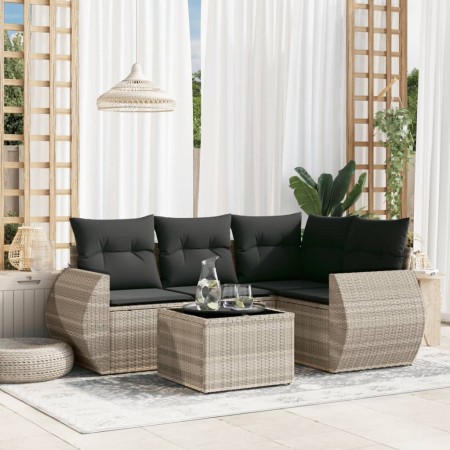 Set de sofás jardín y cojines 5 pzas ratán sintético gris claro de , Conjuntos de jardín - Ref: Foro24-3221321, Precio: 368,5...