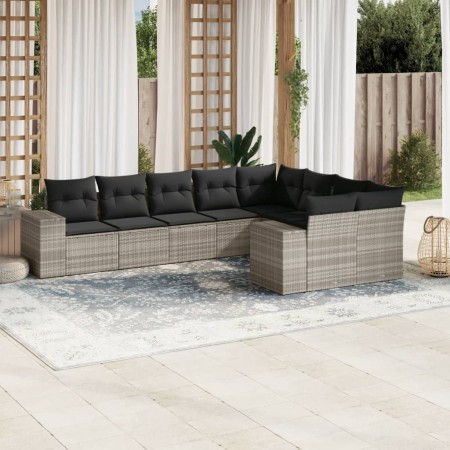 Set muebles jardín 9 pzas y cojines ratán sintético gris claro de , Conjuntos de jardín - Ref: Foro24-3223041, Precio: 624,52...