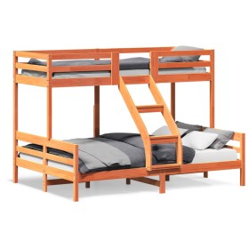 Litera de madera maciza de pino marrón cera 90x200/140x200 cm de , Camas y somieres - Ref: Foro24-3207176, Precio: 364,98 €, ...