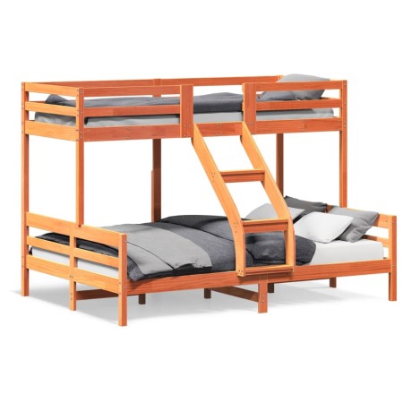 Litera de madera maciza de pino marrón cera 90x200/140x200 cm de , Camas y somieres - Ref: Foro24-3207176, Precio: 364,98 €, ...