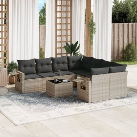 Set muebles jardín 9 pzas y cojines ratán sintético gris claro de , Conjuntos de jardín - Ref: Foro24-3252299, Precio: 604,98...