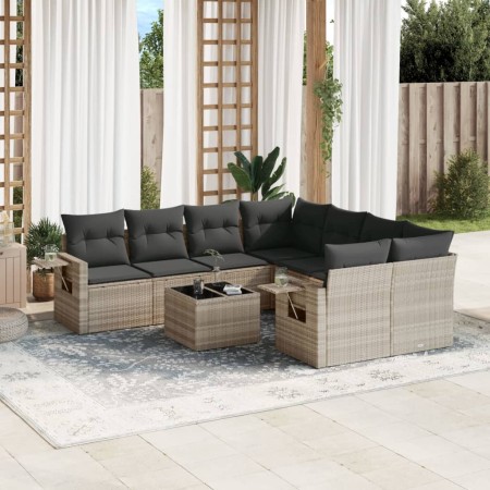Set muebles jardín 9 pzas y cojines ratán sintético gris claro de , Conjuntos de jardín - Ref: Foro24-3252299, Precio: 604,98...