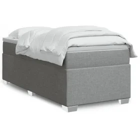 Box spring bed with light gray fabric mattress 100x200 cm by , Beds and slatted bases - Ref: Foro24-3285109, Price: 358,34 €,...