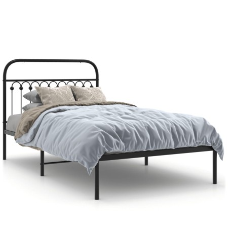 Estructura de cama con cabecero metal negro 107x203 cm de , Camas y somieres - Ref: Foro24-376596, Precio: 88,67 €, Descuento: %