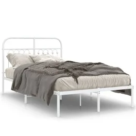Estructura de cama de metal con cabecero blanca 120x190 cm de , Camas y somieres - Ref: Foro24-376646, Precio: 92,17 €, Descu...