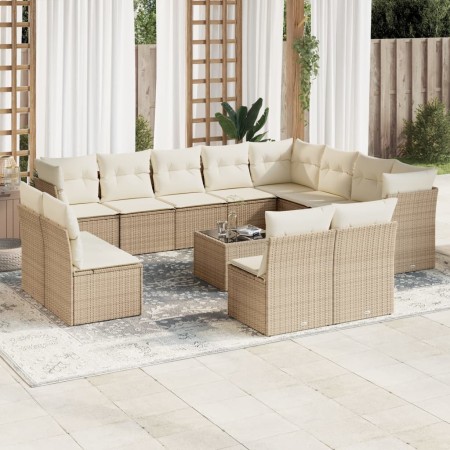 Set sofás de jardín con cojines 13 pzas ratán sintético beige en Conjuntos de jardín | Comprar online en Foru.es