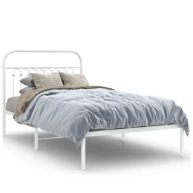 Estructura de cama de metal con cabecero blanco 100x200 cm de , Camas y somieres - Ref: Foro24-376644, Precio: 82,17 €, Descu...
