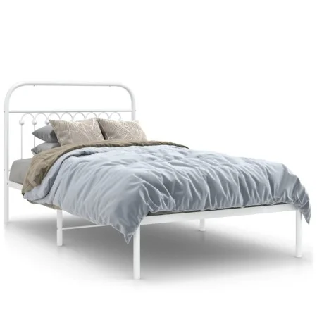 Metallbettgestell mit weißem Kopfteil 100x200 cm von , Betten und Lattenroste - Ref: Foro24-376644, Preis: 82,17 €, Rabatt: %