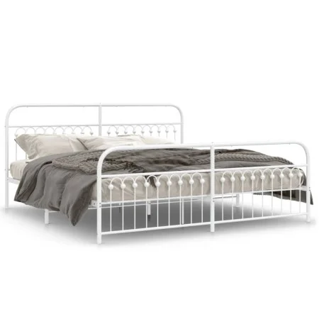 Metal bed frame with white headboard and footboard 193x203 cm by , Beds and slatted bases - Ref: Foro24-376673, Price: 165,27...