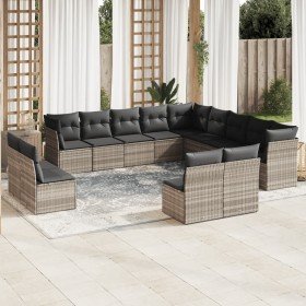 Set sofás de jardín con cojines 13 piezas ratán sintético gris en Conjuntos de jardín | Comprar online en Foru.es