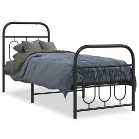 Estructura de cama con cabecero y estribo metal negro 75x190 cm de , Camas y somieres - Ref: Foro24-377125, Precio: 68,05 €, ...
