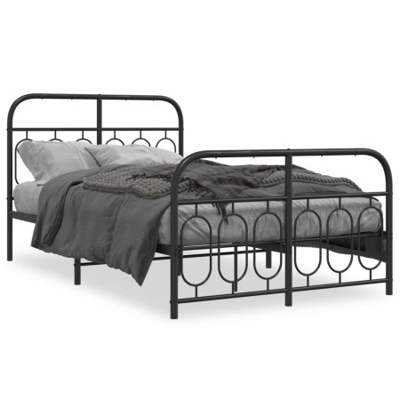 Estructura de cama cabecero y estribo metal negro 120x200 cm de , Camas y somieres - Ref: Foro24-377133, Precio: 130,93 €, De...