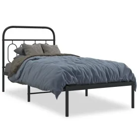Bed frame with black metal headboard 90x200 cm by , Beds and slatted bases - Ref: Foro24-377110, Price: 77,37 €, Discount: %