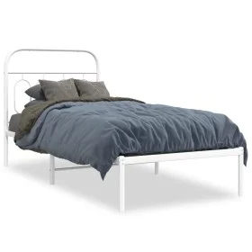 Metal bed frame with white headboard 90x200 cm by , Beds and slatted bases - Ref: Foro24-377159, Price: 65,97 €, Discount: %
