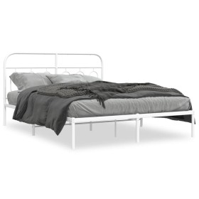 Estructura de cama con cabecero metal blanca 140x200 cm de , Camas y somieres - Ref: Foro24-377167, Precio: 93,52 €, Descuent...