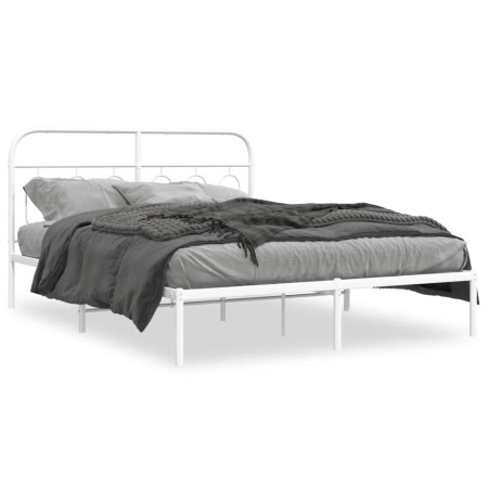 Estructura de cama con cabecero metal blanca 140x200 cm de , Camas y somieres - Ref: Foro24-377167, Precio: 93,52 €, Descuent...