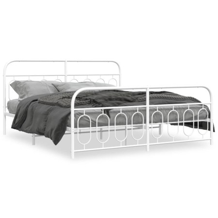 Estructura cama metal con cabecero y pie cama blanco 193x203 cm de , Camas y somieres - Ref: Foro24-377190, Precio: 137,77 €,...