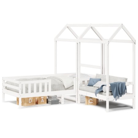 Set de cama y banco con techo madera de pino blanco 80x200 cm de , Camas y somieres - Ref: Foro24-3282178, Precio: 317,04 €, ...