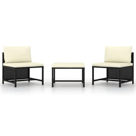 3-teiliges Gartensofa-Set und Kissen aus schwarzem Kunststoff-Rattan. von vidaXL, Modulare Sofas für den Außenbereich - Ref: ...