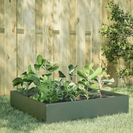 Arriate de acero verde oliva 100x100x33,5 cm de , Maceteros y jardineras - Ref: Foro24-851027, Precio: 48,59 €, Descuento: %