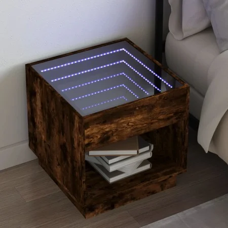 Mesita de noche con Infinity LED roble ahumado 50x50x50 cm de , Mesitas de noche - Ref: Foro24-3284088, Precio: 84,60 €, Desc...