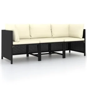 3-seater garden sofa with black synthetic rattan cushions by vidaXL, Modular outdoor sofas - Ref: Foro24-313513, Price: 207,3...