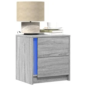 Mesitas de noche luces LED 2 uds madera ingeniería gris Sonoma de , Mesitas de noche - Ref: Foro24-852058, Precio: 88,74 €, D...