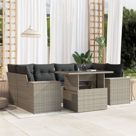 Set de sofás de jardín 7 pzas con cojines ratán PE gris claro de , Conjuntos de jardín - Ref: Foro24-3269022, Precio: 546,93 ...