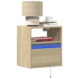 Wall-mounted bedside table with LED lights Sonoma oak by , Nightstands - Ref: Foro24-3307979, Price: 47,57 €, Discount: %