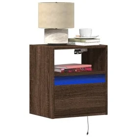 Mesita de noche de pared con luces LED roble marrón de , Mesitas de noche - Ref: Foro24-3307987, Precio: 50,99 €, Descuento: %