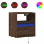 Mesita de noche de pared con luces LED roble marrón de , Mesitas de noche - Ref: Foro24-3307987, Precio: 51,76 €, Descuento: %